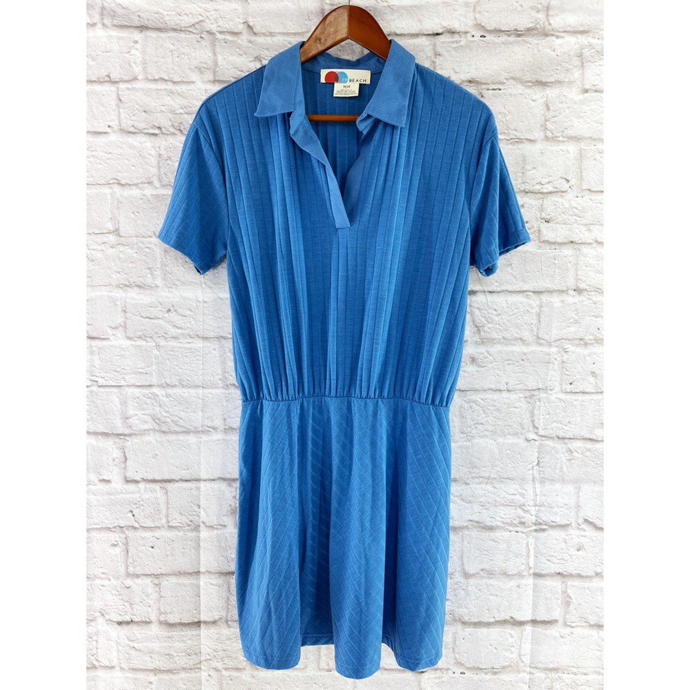 Free People Beach Blue Collared Shirt Mini Dress Medium Preppy Polo Tennis